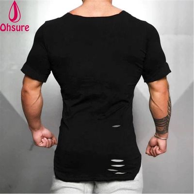 Νέο βαμβακερό ανδρικό T-Shirt - Vintage σκισμένο T-shirt με τρύπες - Ανδρική μόδα Casual Activewear Fitness T-shirt